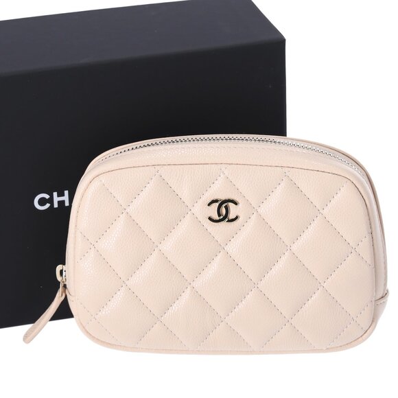 CHANEL Matelasse Pouch A80909 Beige Caviar Leather - Picture 1 of 6